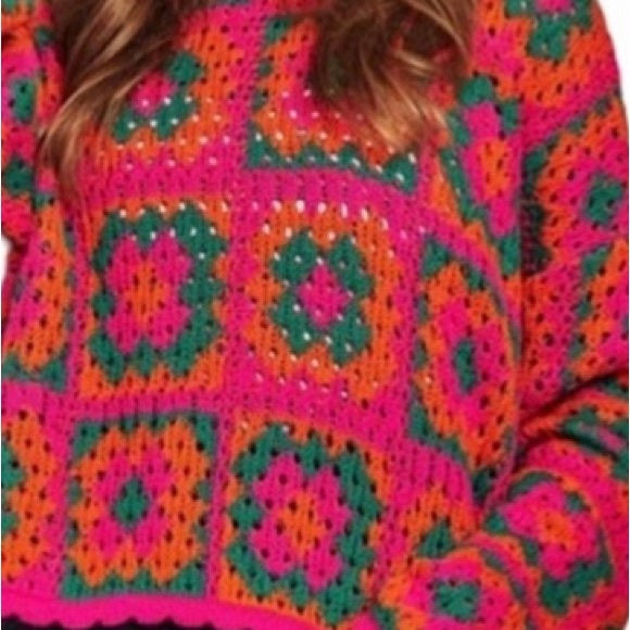 Patch Work Sweater Crochet Sweater / Boho Sweater Davi & Dani NWT Oversized - Picture 9 of 11